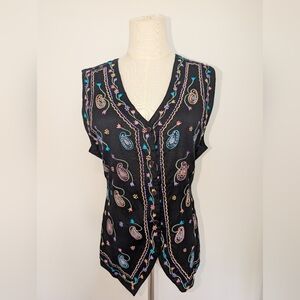 Vintage Black  Embroidered Women's Vest